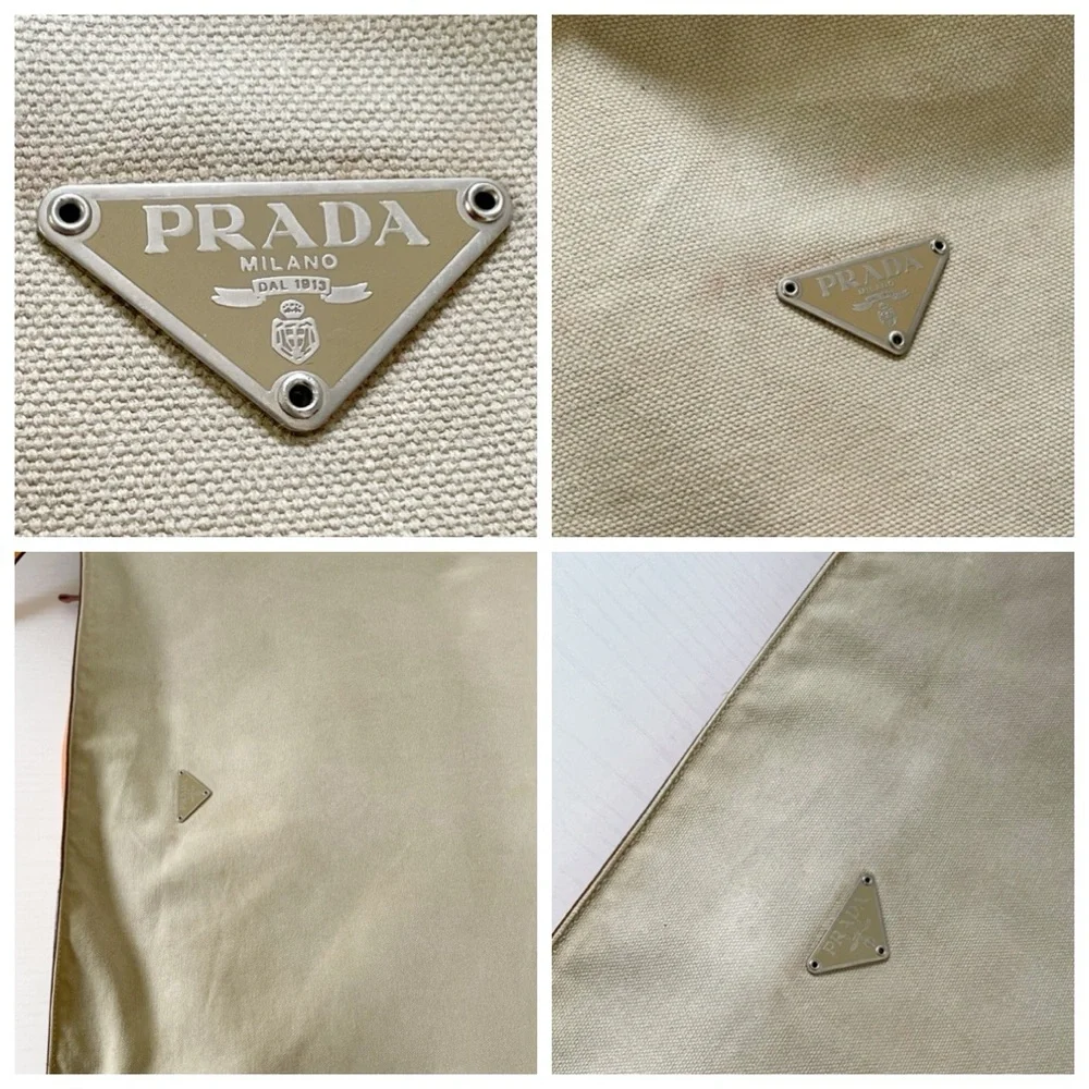 Prada tan canvas orange leather vintage oversized shoulder tote bag Y2K